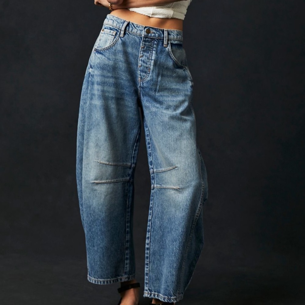 NWT FREE PEOPLE “WE THE FREE” Good Luck Barrel Jeans SIZE 28